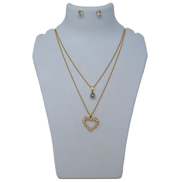 American Diamond Two Layer Chain Necklace Set