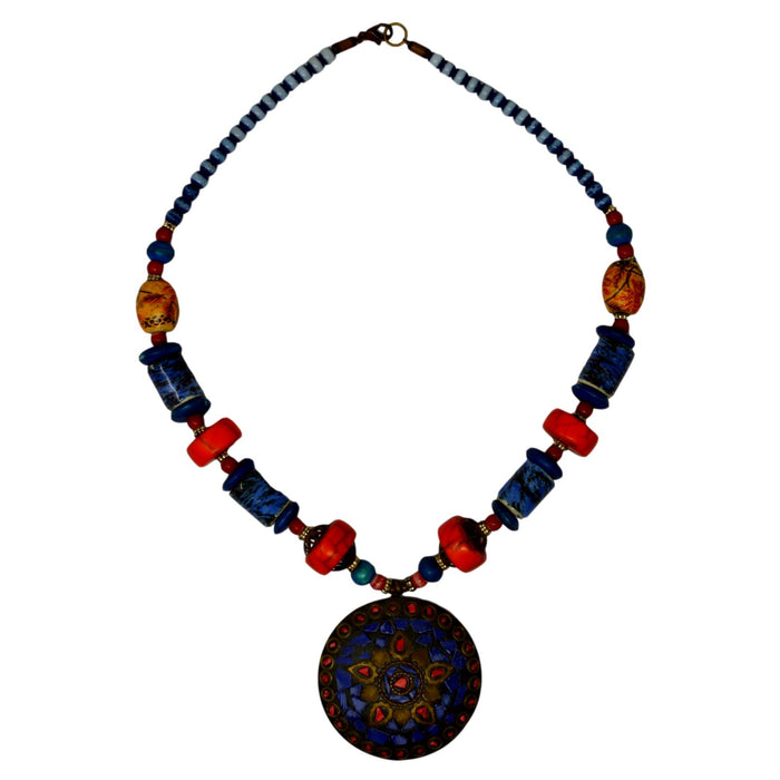 Blue & Orange Beads Necklace