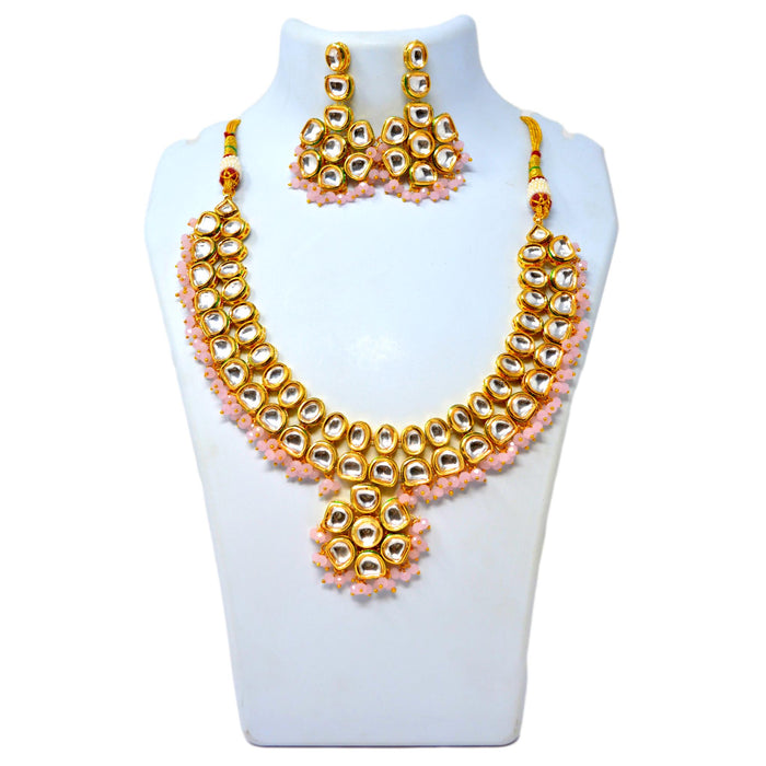 Pink Mani Kundan Necklace Set
