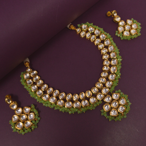 VIVAH Bridal Green Kundan Necklace Set – Aadya's Boutique