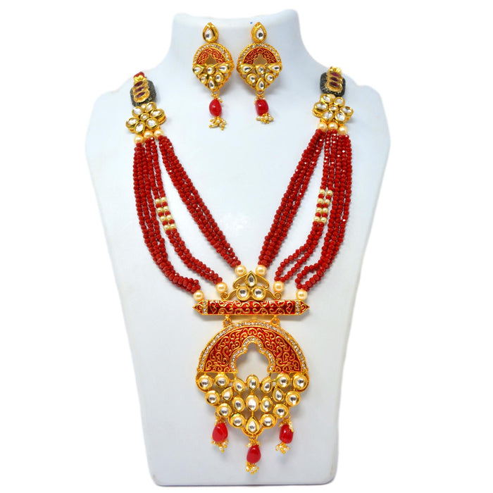 Red Crystal Kundan Necklace Set