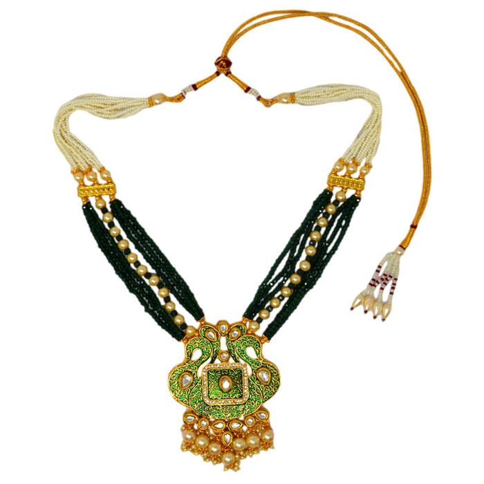 Green Crystal & Moti Kundan Necklace Set