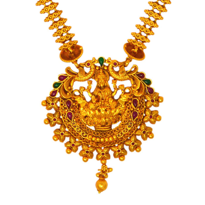 Green Red Stone Laxmi Pendant Necklace Set