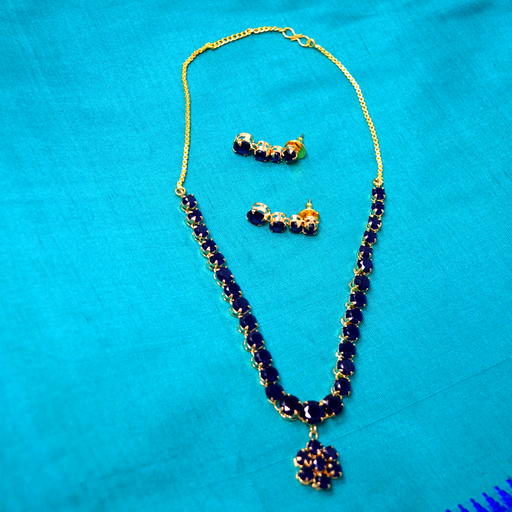 Navy Blue Stone Flower Necklace Set