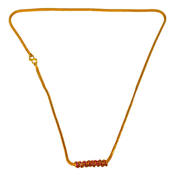 Red Stone Plain Gold Chain Necklace Top View