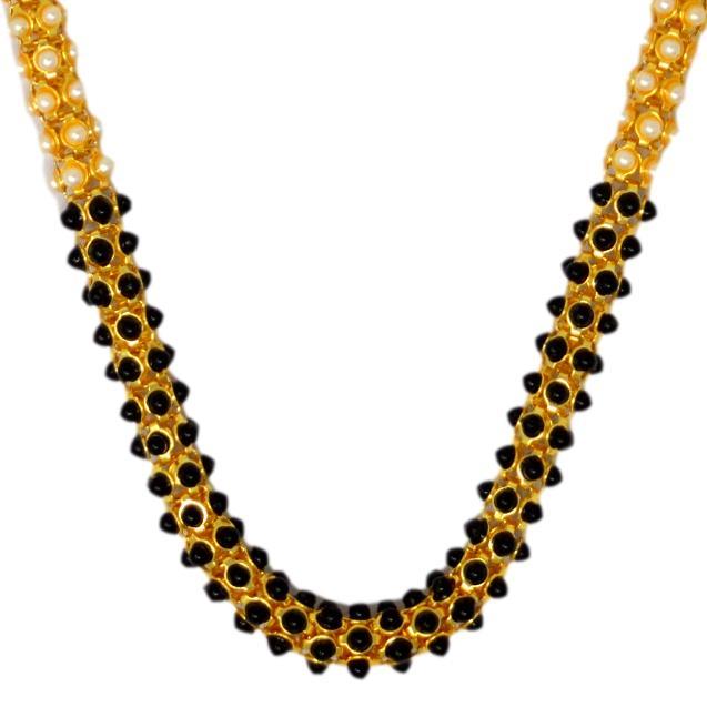 Golden & Black Moti Gajra mala necklace Close Up