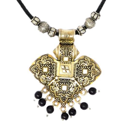 Black Dhaga Oxidised Necklace Close Up