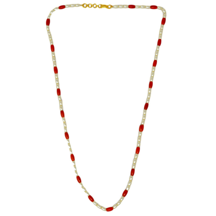 Red Stone & Moti Mala Necklace Set Top View
