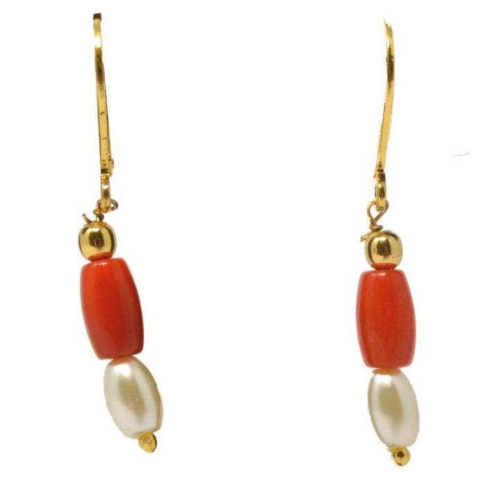Red Stone & Moti Mala Necklace Set Earrings