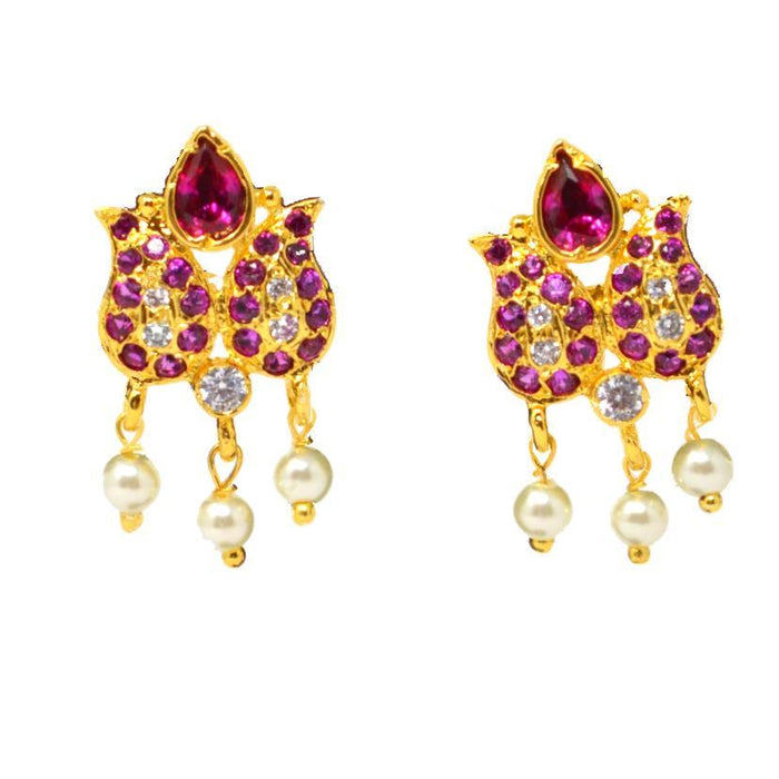 Red Stone Flower Shape Pendant Tanmani Necklace Set Earrings
