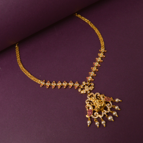 Red Stone & American Diamond Necklace