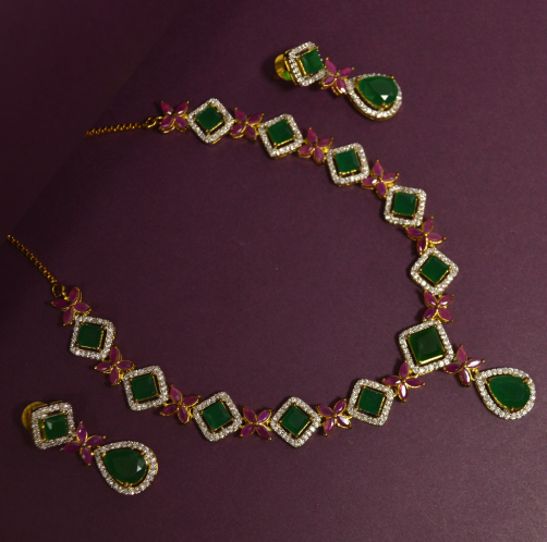 aadita Woman Gold-Plated Pink & Green Stone Studded & Beaded Temple  Jewellery Set - Absolutely Desi