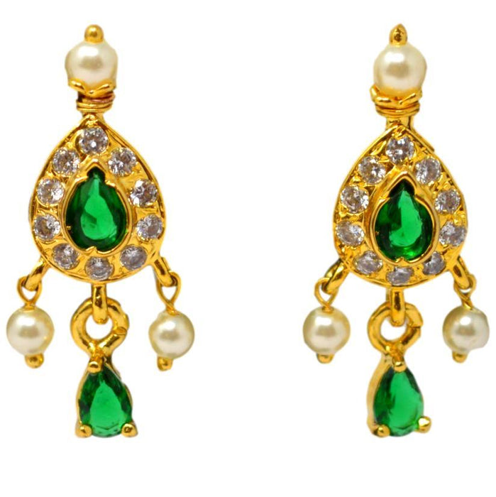 Green Stone Moti Tanmani Necklace Set Earrings