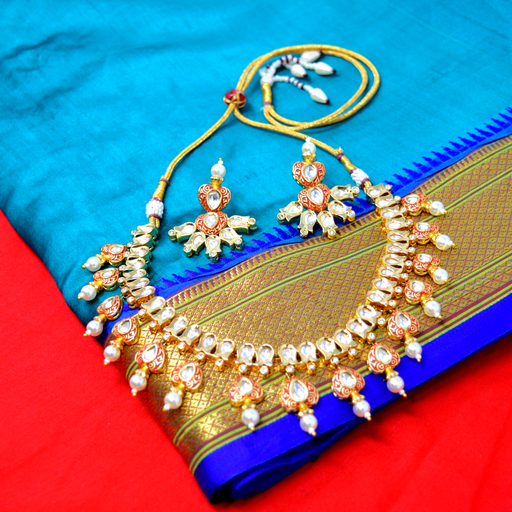 Moti Kundan Necklace Set  Color