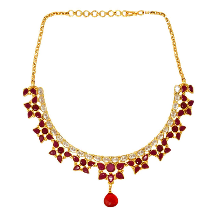 Red & White Flower Stone Necklace Set Top View