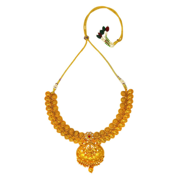 Plain Gold Laxmi Pendant Necklace set Top View