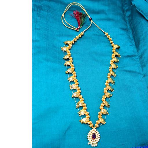 Red Stone & American Diamond Pendant Kolhapuri Saaj Color