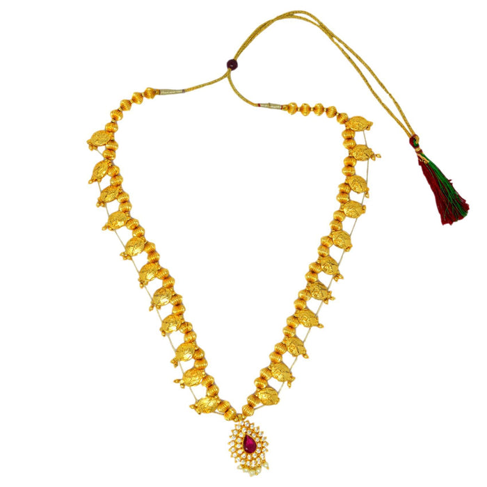 Red Stone & American Diamond Pendant Kolhapuri Saaj Top View