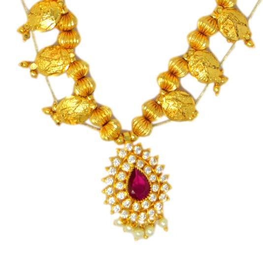 Red Stone & American Diamond Pendant Kolhapuri Saaj Close Up
