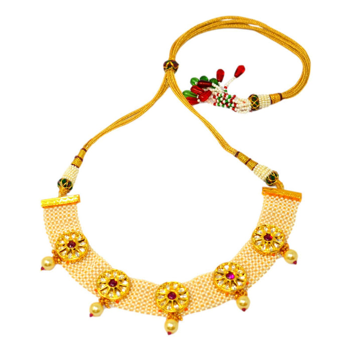 Moti Finish & White Red Stone Necklace Set Top View