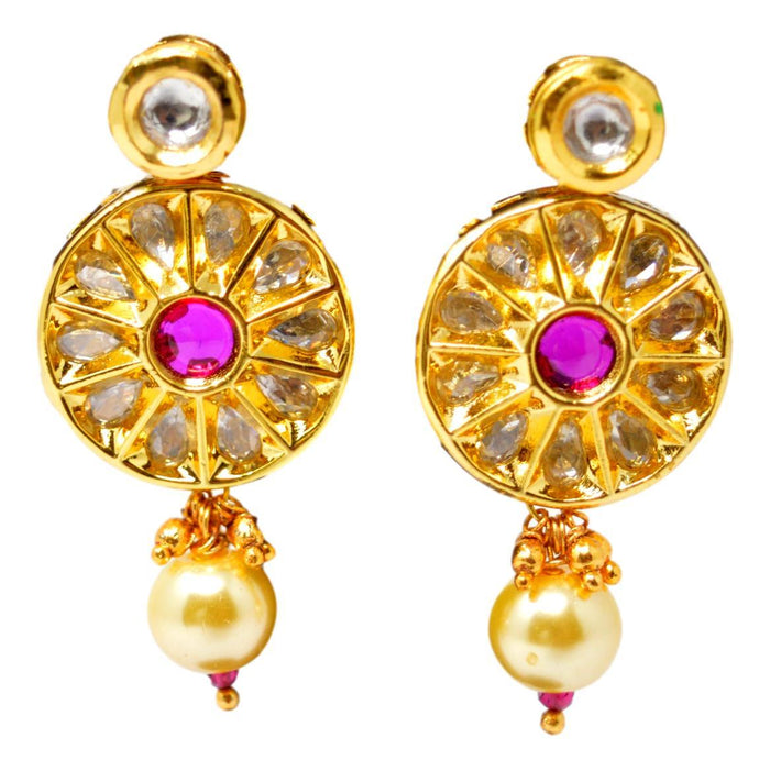 Moti Finish & White Red Stone Necklace Set Earrings