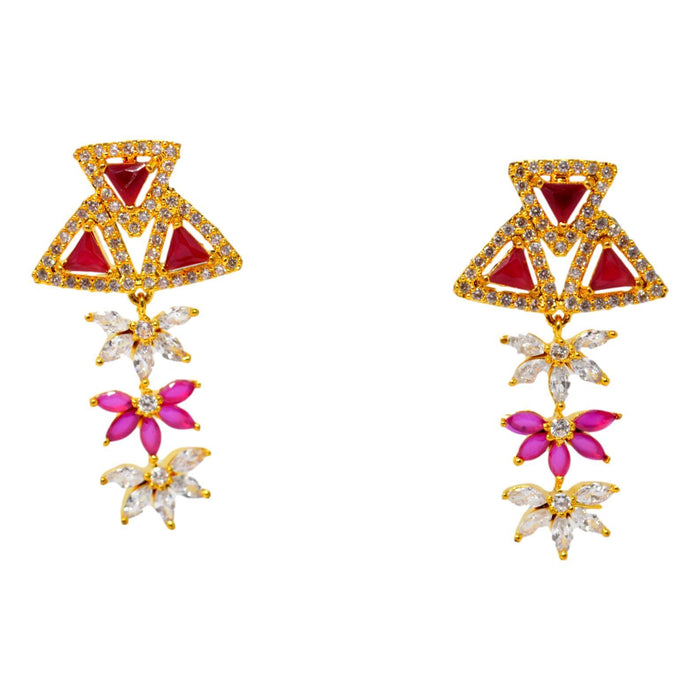 American Diamond & Red Flower Shape Stone Choker Set Earrings