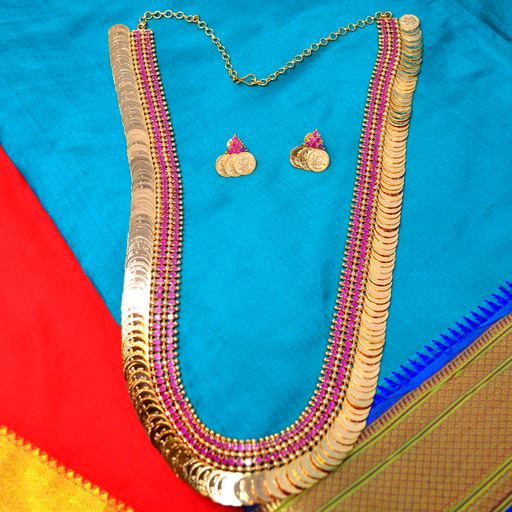 Red Stone & Laxmi Coin Necklace Set Color
