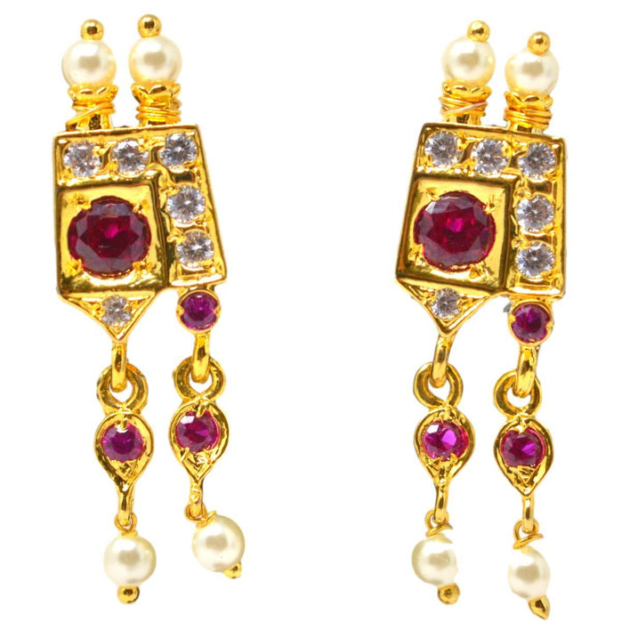 Red Stone & Moti Chinchpeti Necklace set Earrings