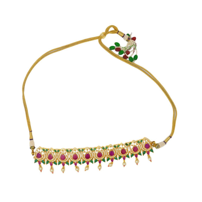 Red, Green & Moti Necklace Set Front View
