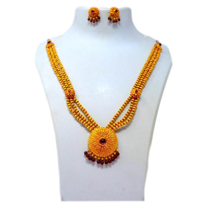 Red Stone Golden Beads Necklace