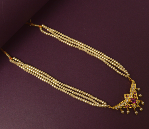 Moti & Red Stone Tanmani Necklace Set