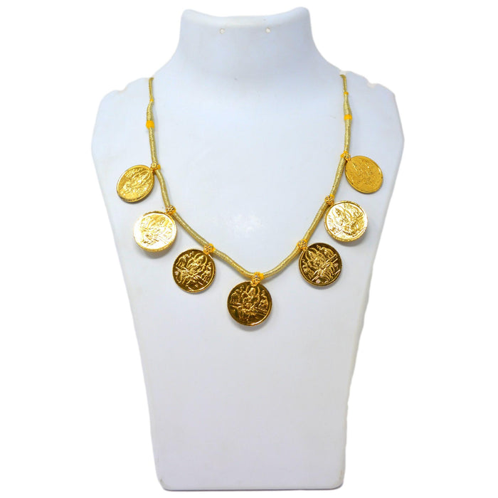 Gold Finish Laxmi Coin Necklace On Mannequin