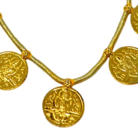 Gold Finish Laxmi Coin Necklace Close Up