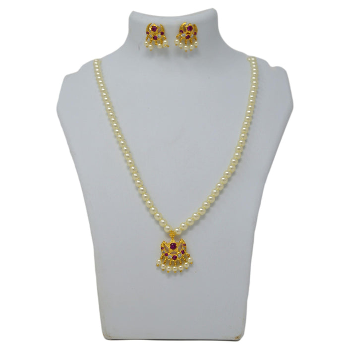 Red Stone & Moti Necklace Set