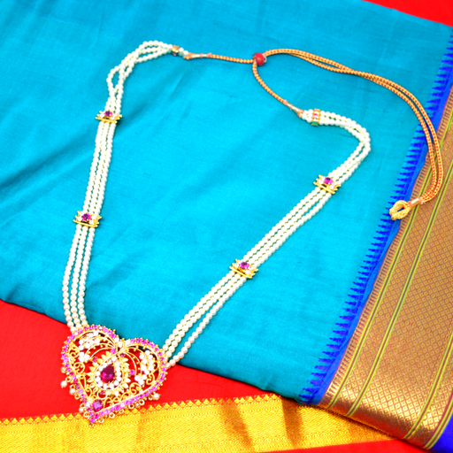 Red & American Diamond Moti Tanamani Necklace Set Color