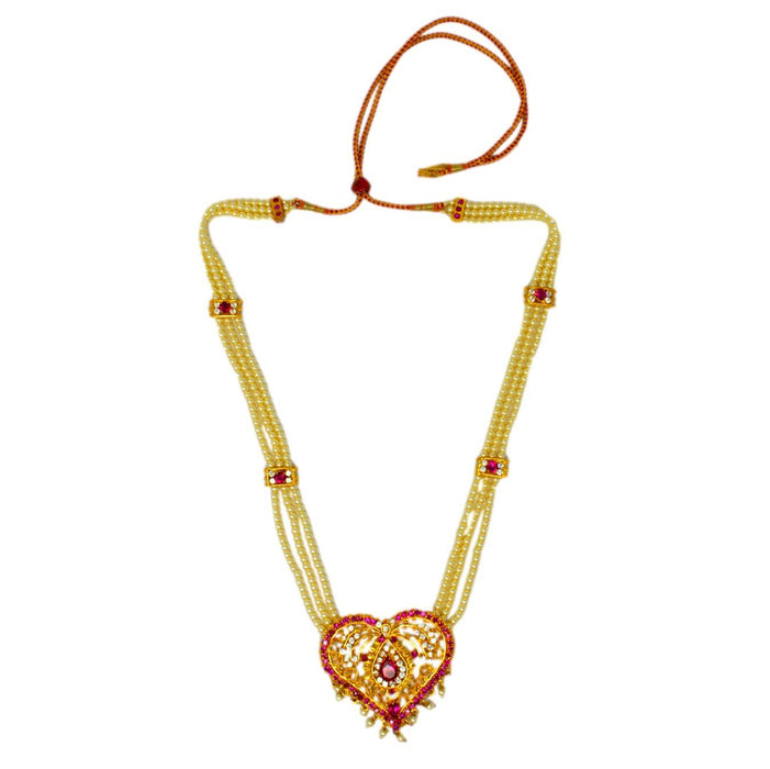 Red & American Diamond Moti Tanamani Necklace Set Top View