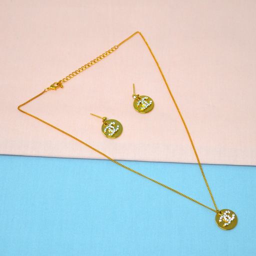 Golden American Diamond Chain Pendant Set
