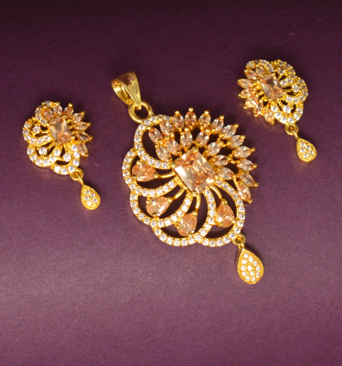 American Diamond with Golden Stone Pendant Set