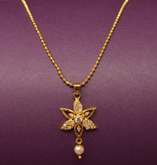 Flower  Shape American Diamond Golden Chain Pendant