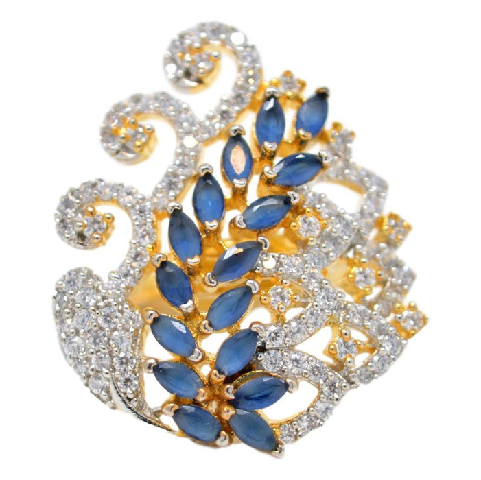 American Diamond & Blue Stone Ring Front View