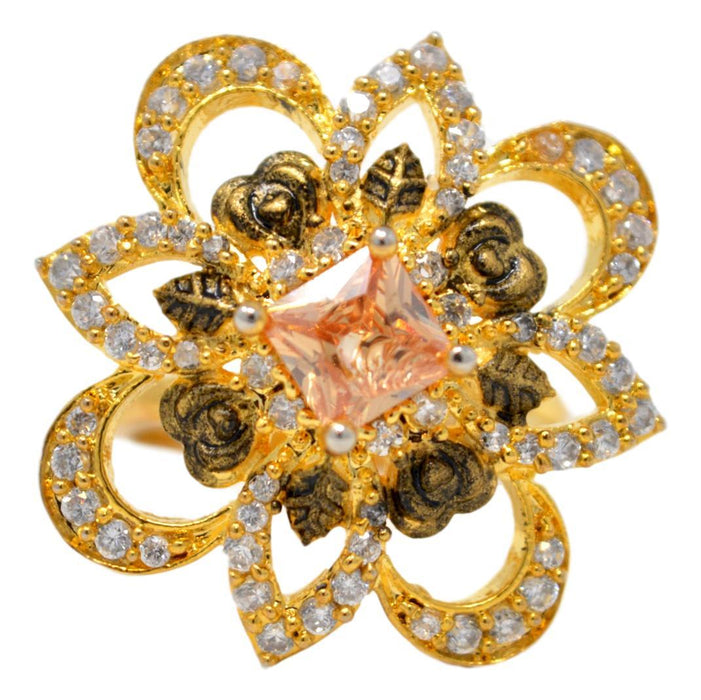 American Diamond & Yellow Stone Ring Front View