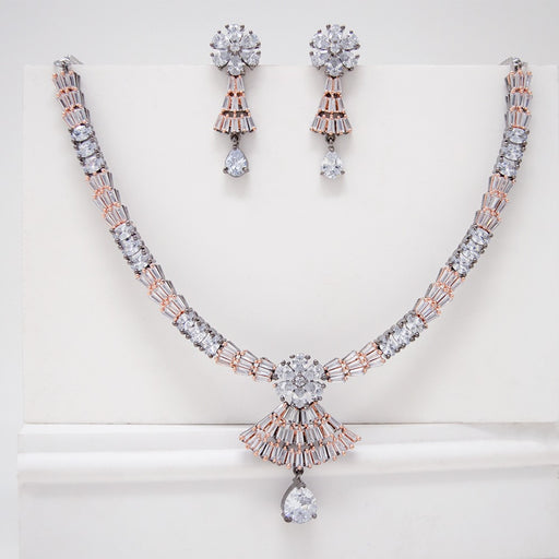 American Diamond And Rose Gold Necklace Set