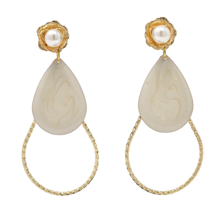 Modern Pearl and Stone Veneer Earrings Front View