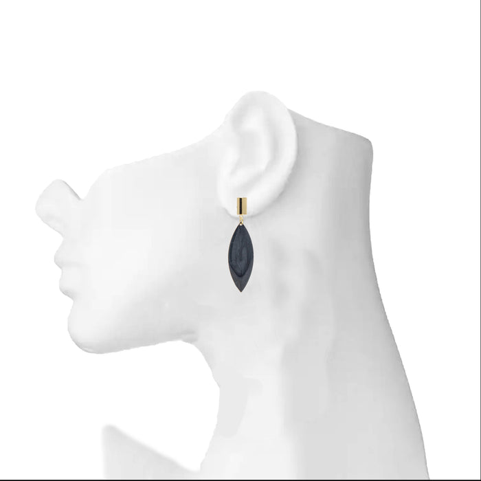 Modern Earrings with Black Stone Veneer On Ear