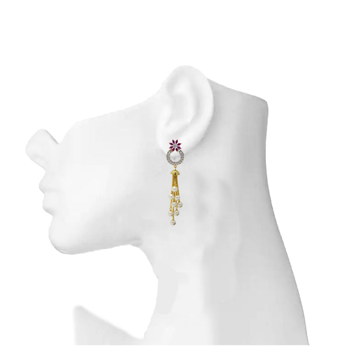 American White Diamond, Red Stone & Moti Earring On Mannequin