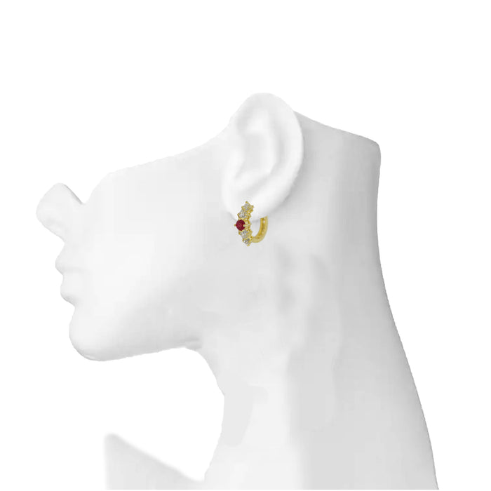 American White Diamond With Red Stone Earring On Mannequin