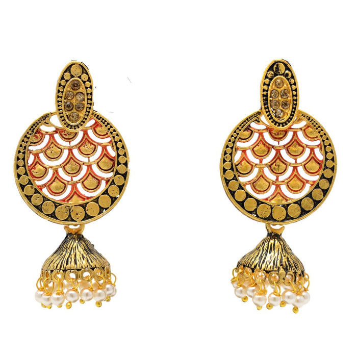 Gold Oxidised Earring Front View