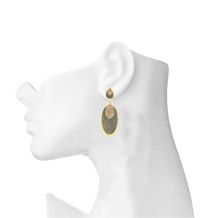 Gold Oxidised Earring On Ear