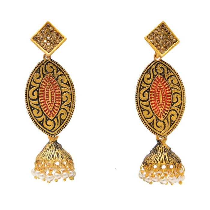 Dull Gold Oxidised Earring front View