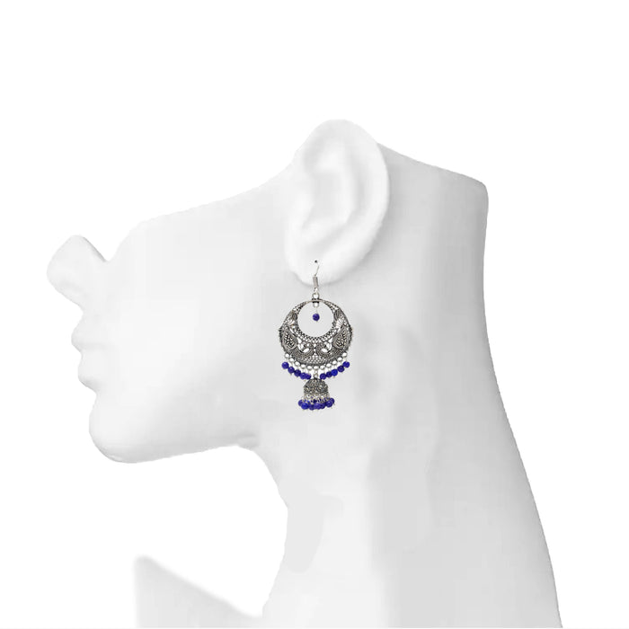 Purple Bead ChandbaliOxidised Earring Front View